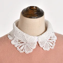 Korean White Fake Collar Women Embroidery Floral Lace Lapel False Collars Blouse Detachable Collars Decorative Faux Col
