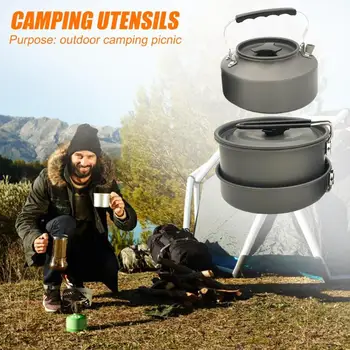 

Hot Sale Outdoor Tableware Classic Delicate Outdoor Picnic Cookware Aluminum Soup Pot Fry Pan Kettle Bowel Rice Scoop Brush