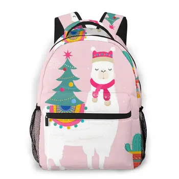 

OLN Backpack Women Shoulder Bag For Teenage Girls Llama With Christmas Tree Bagpack Female Ladies School Backpack