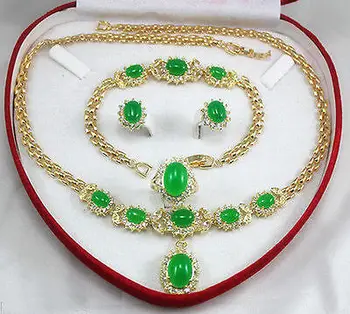 

women's jewelry green jade Earring Bracelet Necklace Ring>>plated watch wholesale Quartz jade CZ crystal