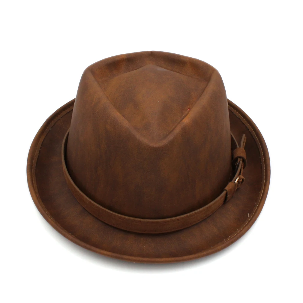 Mistdawn Unisex Porkpie свиная Кепка коричневая искусственная кожа Федора джазовая шляпа с
