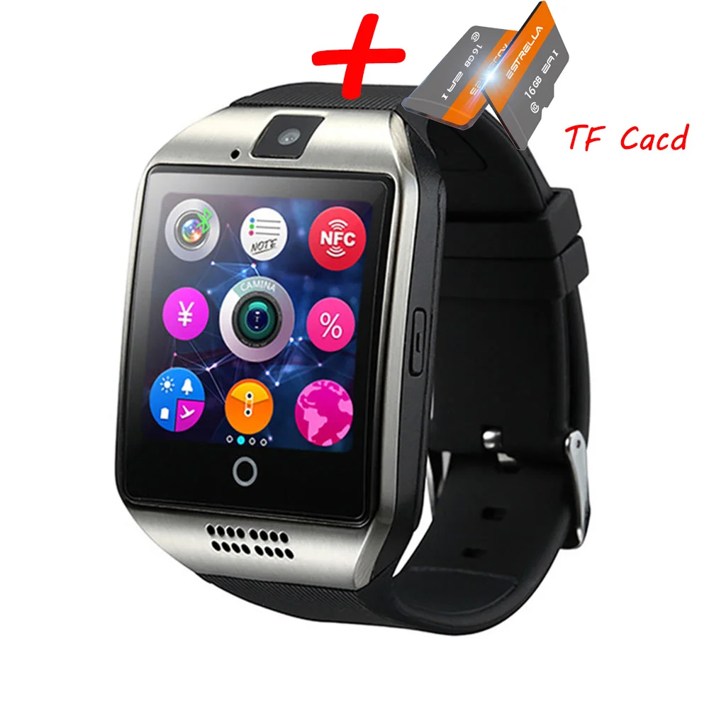 silver and black Q18 Bluetooth Смарт-часы Q18 фитнес-трекер сенсорный экран Поддержка приложения загрузка TF sim-карты камера циферблат/звонок для телефона Android - Цвет: silver and black