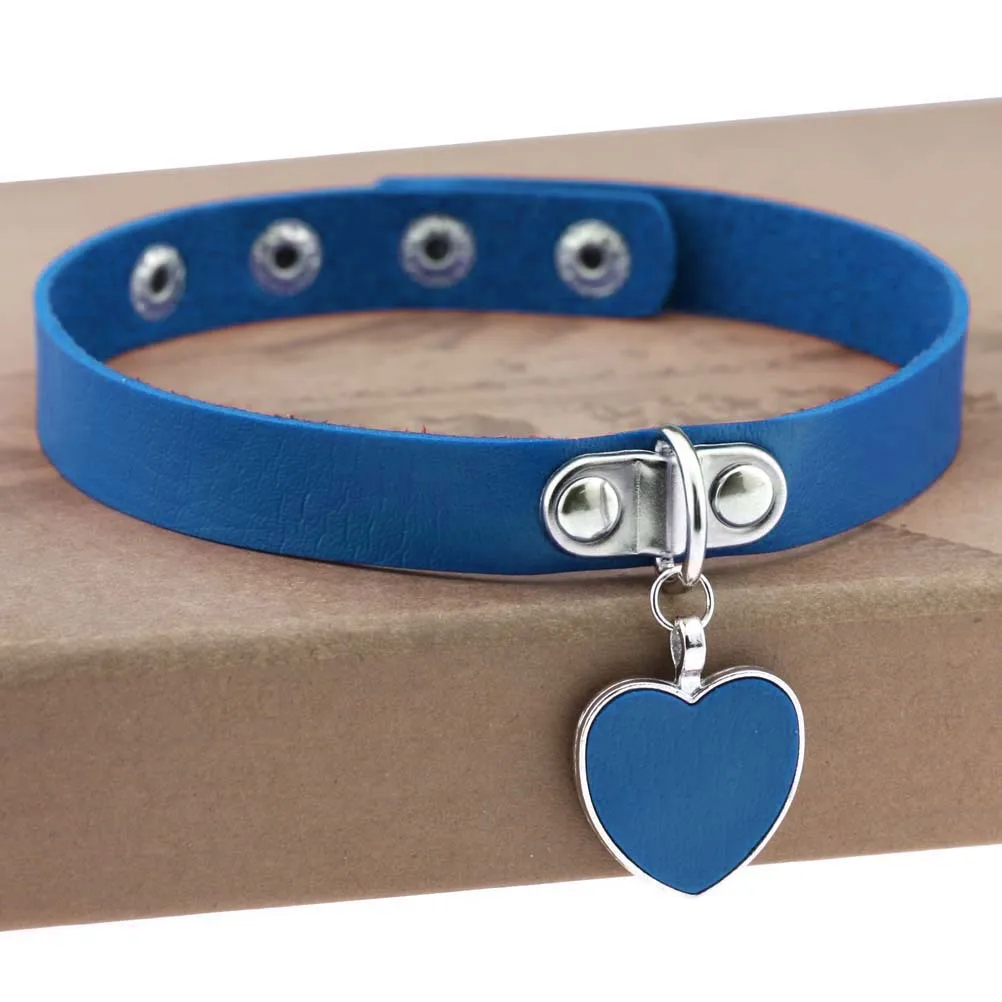 2021 Fashion Punk Blue Leather Choker Necklace Multilayer Heart Round Chocker Sexy Collar E Girl Women Necklace Gothic Jewelry 