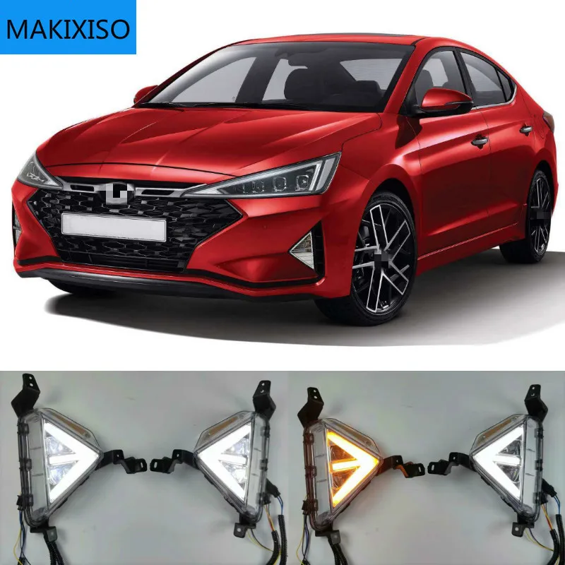 

2Pcs LED fog lamp for Hyundai Elantra 2019 2020 DRL Daytime Running Lights with Yellow Turn signal light Foglight
