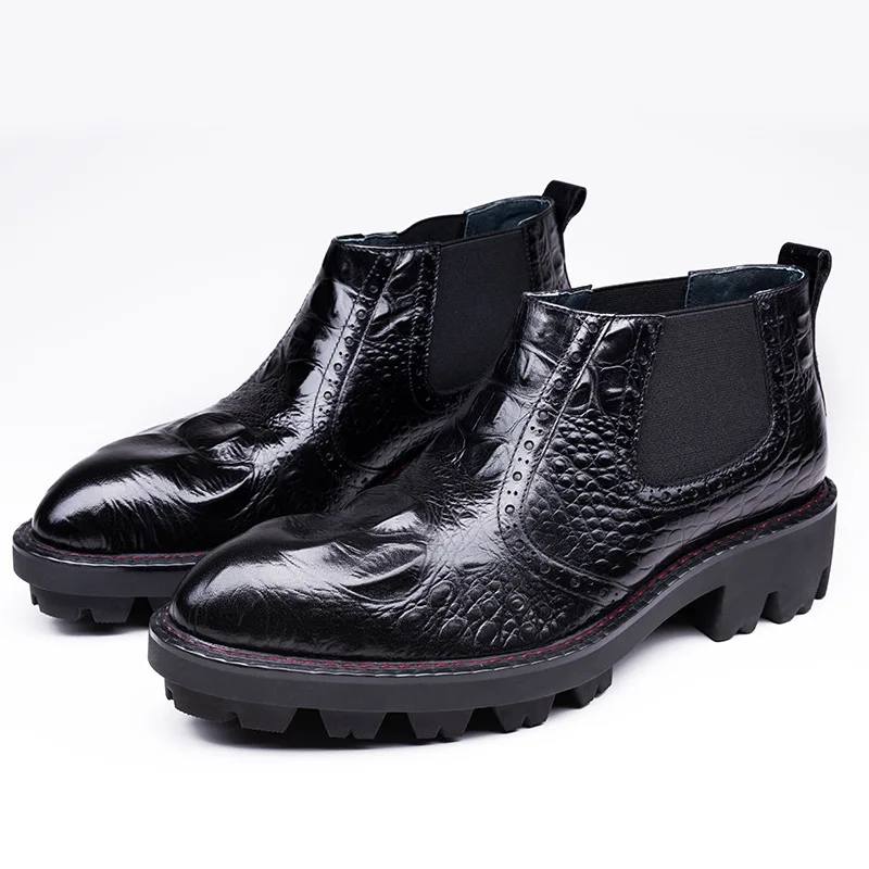 

Ankle Men Leather Boots Men Thick Bottomed Round Toe Botas Hombre Black Brown Work Shoes Cowhide Short Boots