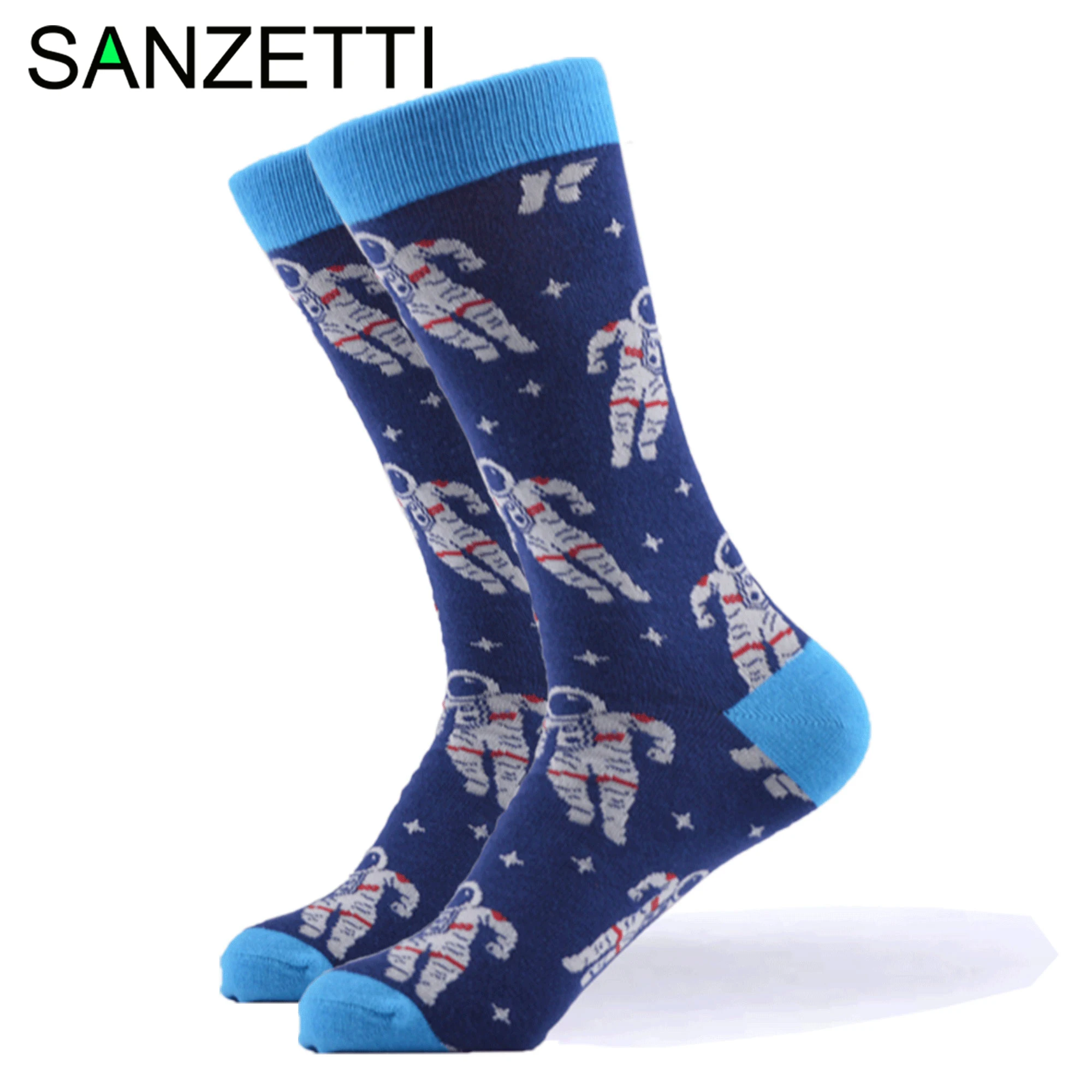 SANZETTI/1 пара счастливых носков, высокое качество, мужские цветные удобные носки из чёсаного хлопка с космонавтом, новинка, подарок к свадебному платью