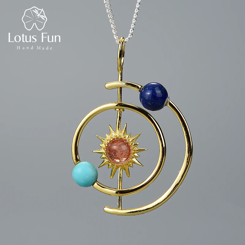 Lotus Fun, настоящее 925 пробы, серебро, ручной работы, ювелирные изделия, 18K золото, креативная солнечная система, подвеска без ожерелья для женщин, подарок