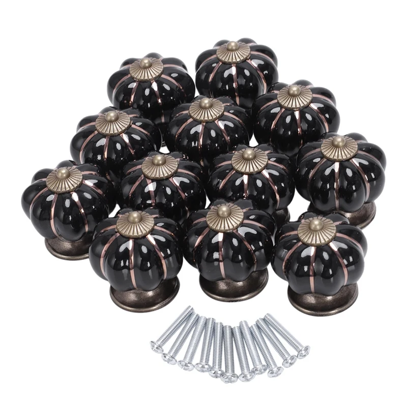 

12Pcs Pumpkin Zinc Ceramic Door Knobs Drawer Pull Handle Kitchen Cabinet Cupboard Wardrobe