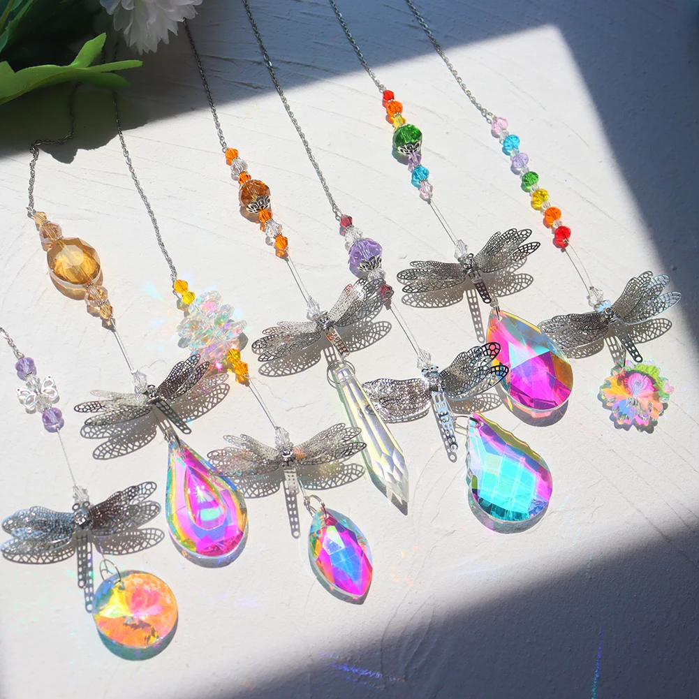 Crystal Windchimes Sun Catchers Dragonfly Butterfly Hanging Pendant Dream Catcher Wind Chimes for Home Garden Window Chandelier sun catcher,crystal pendant,sun catchers,window ornament