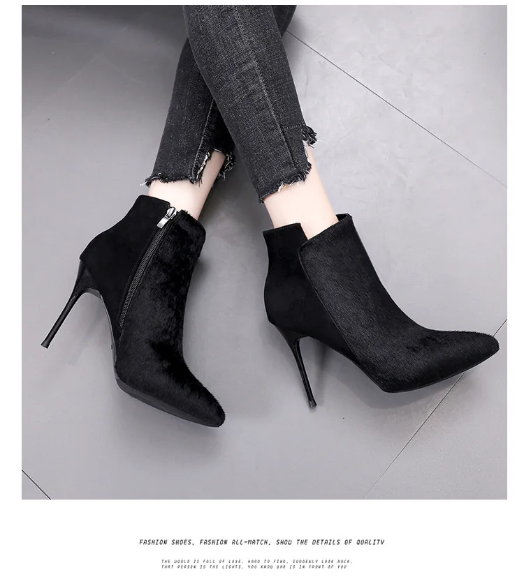 COWCOM Autumn Winter Temperament High Heel Slim Boots Stiletto Pointed High Heel Boots Women Shoes JXQ-830-2