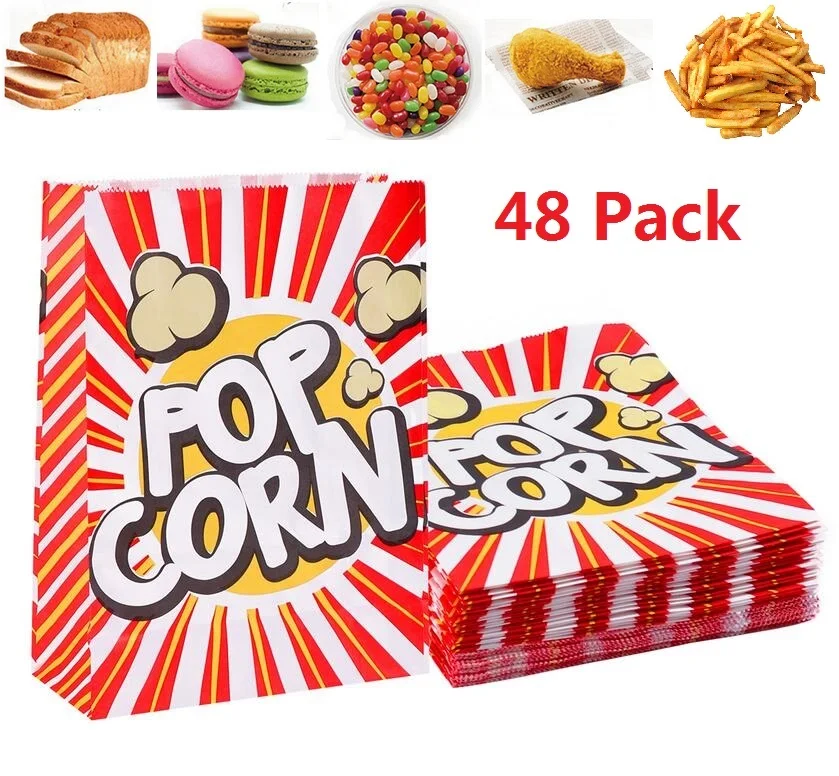 

48pcs Paper Popcorn Boxes Bags Wrapper Packaging Bags Popcorn Box Party Favors Snack Candy Box For Birthday Baby Shower Wedding