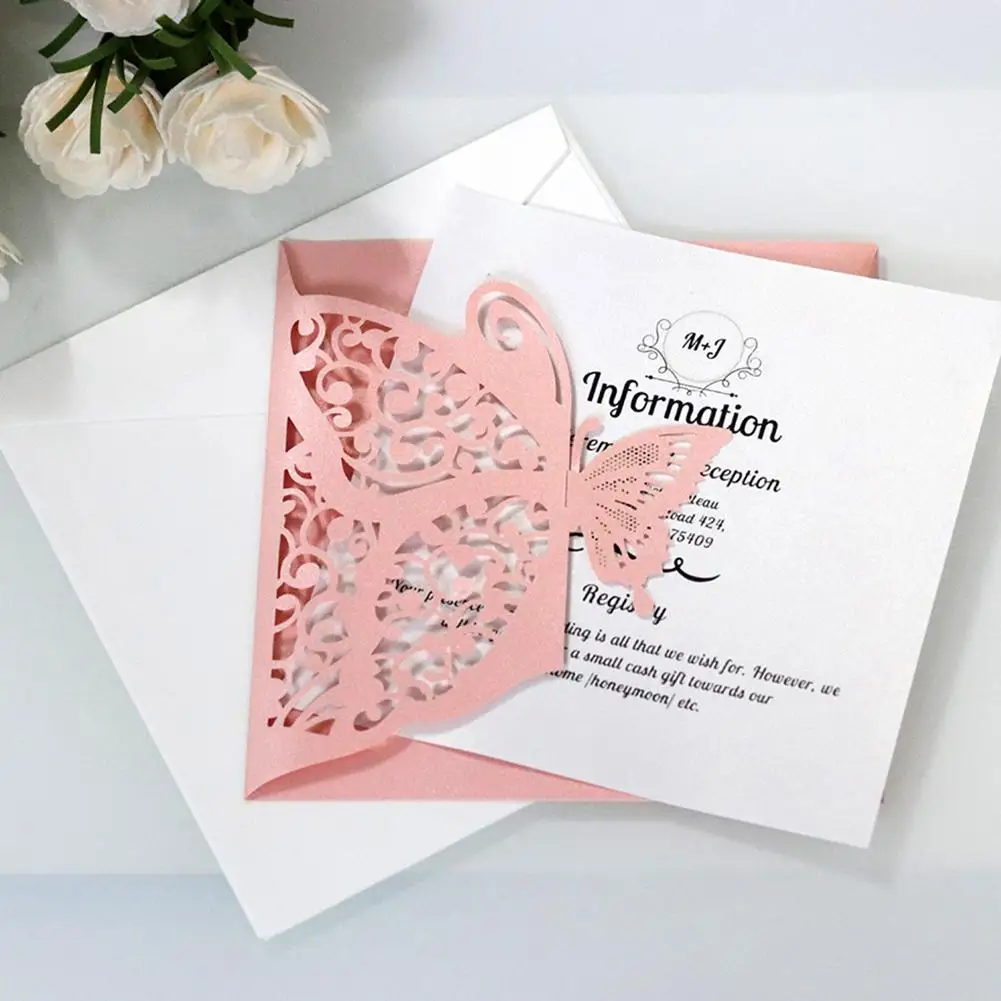  10pcs Wedding Invitation Cards Hollow Butterfly Card Paper And Cover Kit For Wedding Birthday Showe - 4000597463968