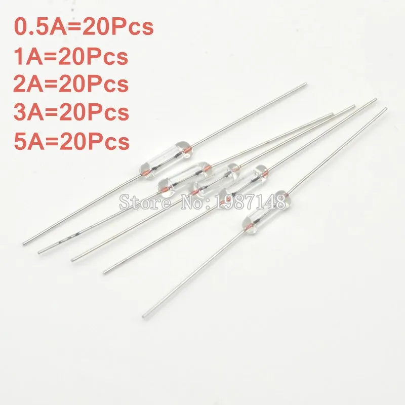 

5Kind 100Pcs/lot 3*10mm 250V Axial fast glass fuse with lead wire Mix Set 0.5A 1A 2A 3A 5A 3x10