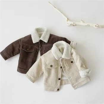 

2020 new winter baby boys girls corduroy thicken jackets 2 colors Korean toddler kids plus velvet coat clothes