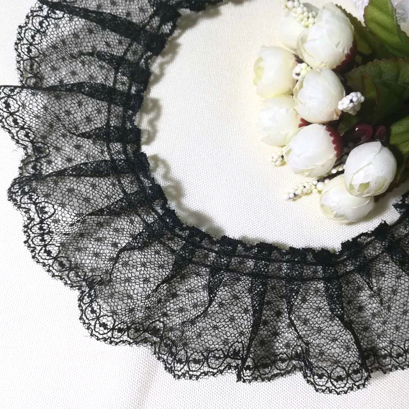 

1M Black White Pleated Dot Lace Mesh Fabric Embroidery Ribbon 5cm Sewing Guipure Material Crafts Trimmings For Clothing QT1
