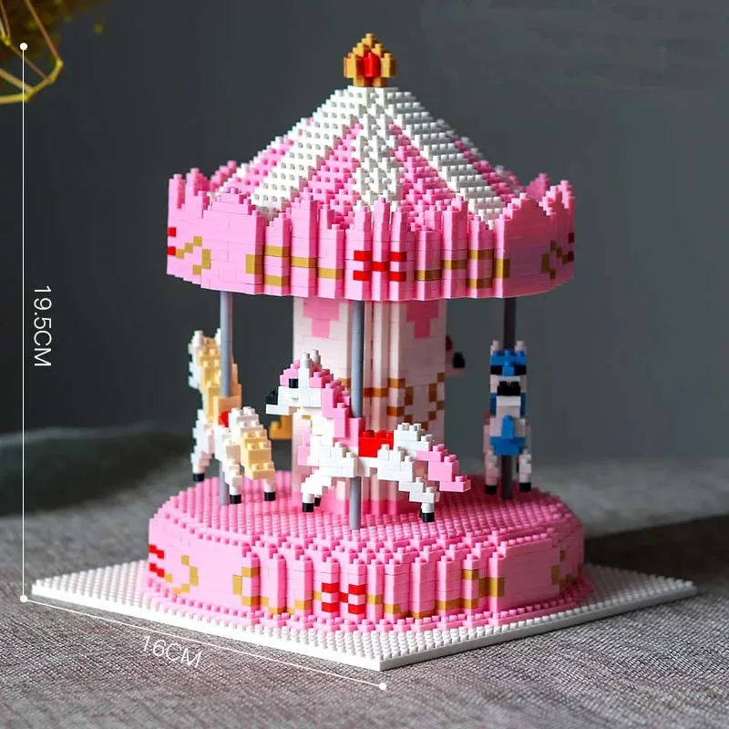 

Mini kawaii cartoon Crane Game Merry-Go-Round plastic building blocks bricks action figures model educational toy B728