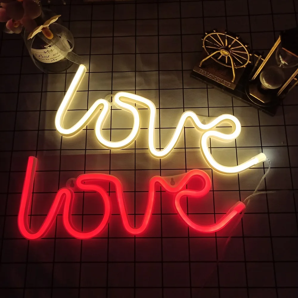 bathroom night light Love Neon Night Light Sign Lips Wall Art Sign Night Lamp Battery Box USB Powered Wedding Party Home Decor Xmas Birthday Gift nursery night light