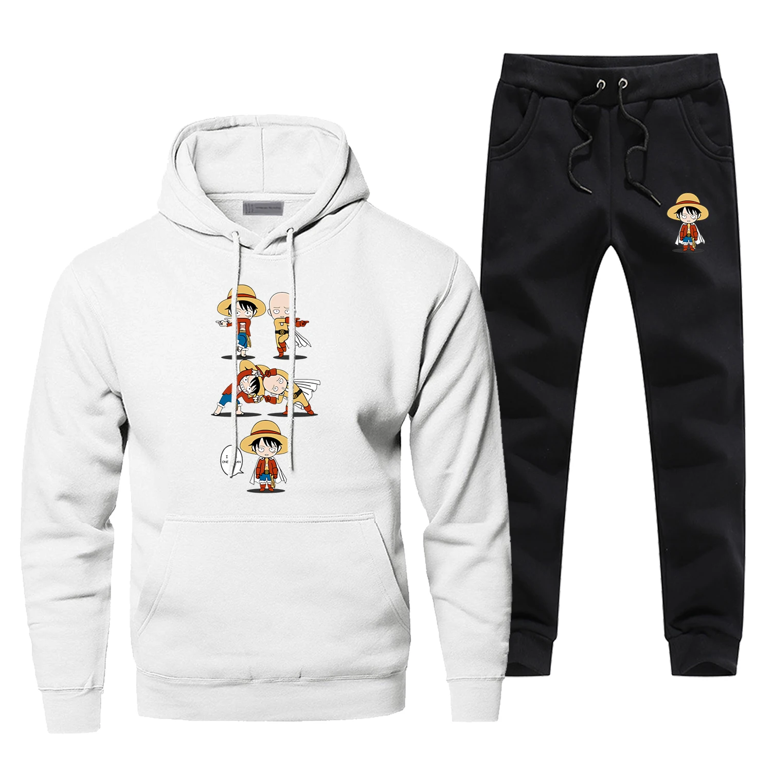 Забавный дизайн японского аниме ONE PUNCH-MAN обезьяна Luffy Fit I AM ONE P человек Принт толстовки брюки наборы для мужчин флис спортивная одежда спортивные штаны - Цвет: White
