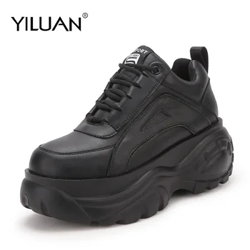 

Yiluan 2020 Autumn New Casual White shoes Platform Sneakers Daddy Shoes Woman Student Black Flats Ladies Dad Shoes Fashion