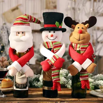 

Christmas Decorations for Home Santa Claus Linen Cartoon Doll Holding Hand Wine Bottle Cover Stocking Gift Holders Navidad Decor
