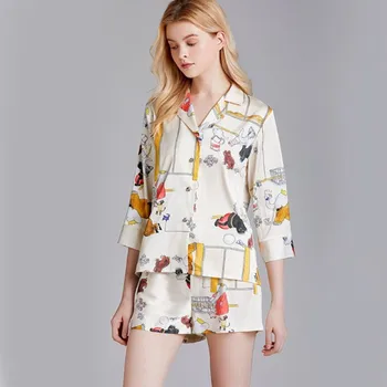 

New pajamas ladies spring summer silk satin shorts suit home clothes outside wear sleepwear set casual pijamas women nightwear