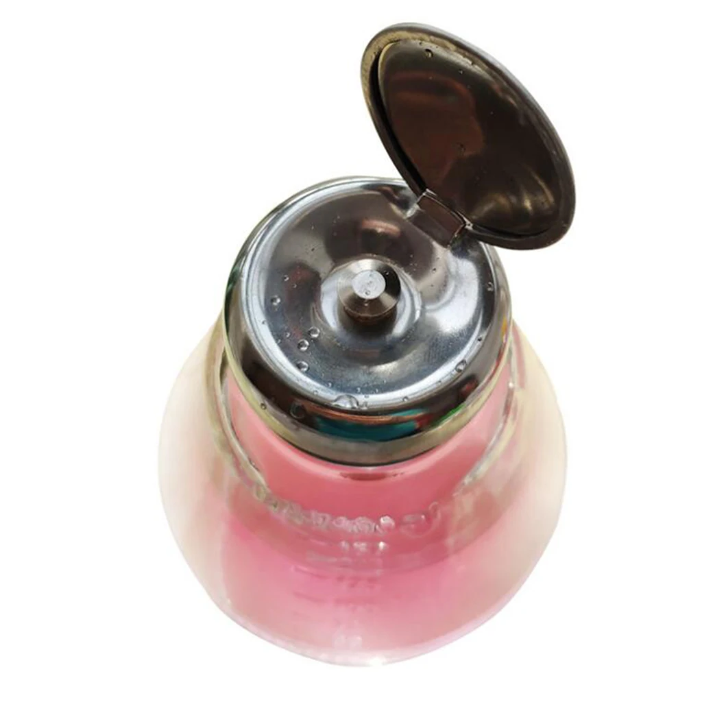2Pcs 80ml & 180ml Glass Push Down Empty Press Bottle Alcohol Acetone Pump Dispenser Vials for Nail Polish and Makeup Remover 