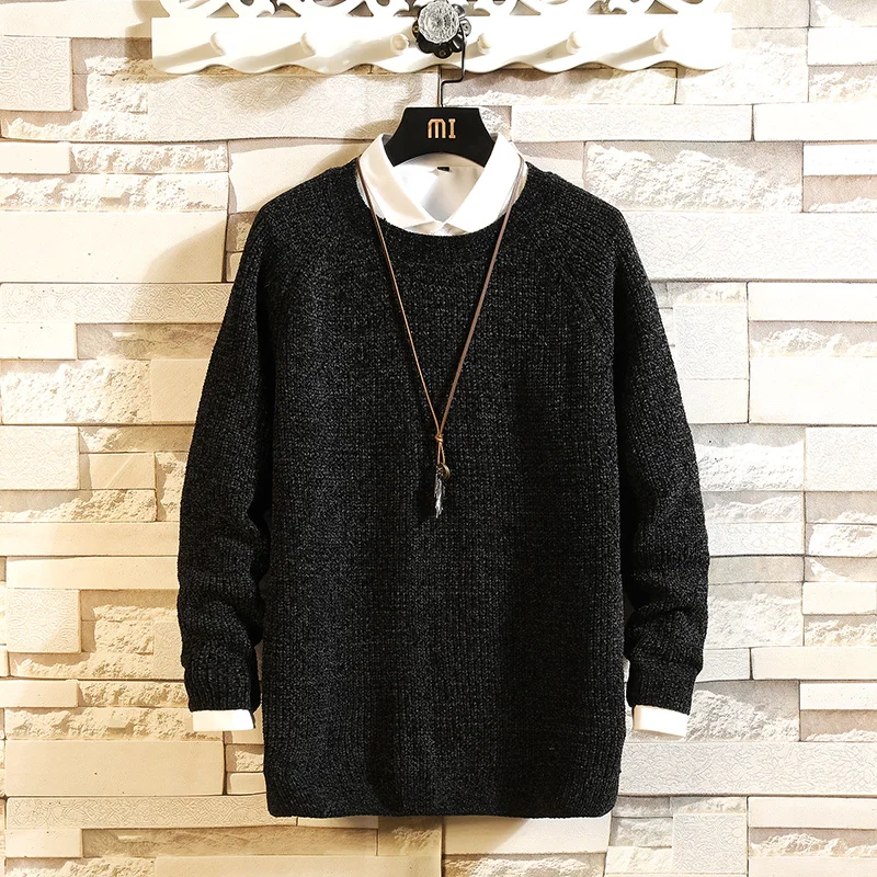 Новое поступление, Повседневный свитер, Мужской Повседневный свитер, мужской свитер, Мужской пуловер с круглым вырезом, зимняя мужская брендовая одежда размера плюс M-5xl - Цвет: 19207 black