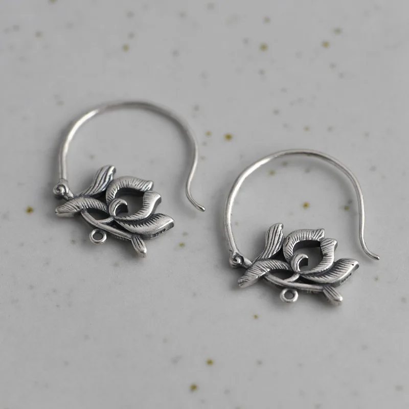 

FNJ DIY Flower Earrings 925 Silver Original Pure S925 Sterling Silver Drop Earring for Women Jewelry