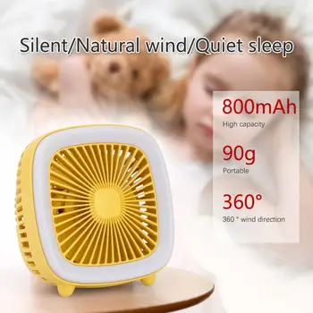 

Retro Mini USB Rechargeable Square 3 Speeds Cool Fan TV Type Fan with LED Night Light Desktop Table Fan Low Noise Sleeping Fan