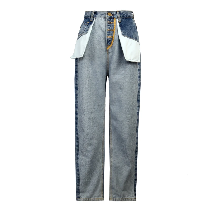 [DEAT] новые весенне-летние свободные женские брюки с высокой талией и карманами, модные 13D339 - Цвет: Blue