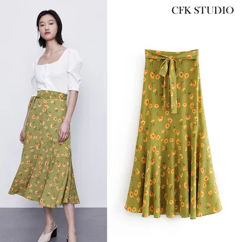 

Women Midiskirt Floral Print Loose A-line Chiffon Midiskirt