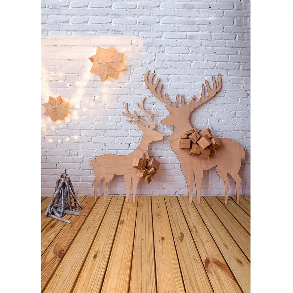 

Christmas Gifts Elk White Wall Wood Floor Photography Backdrops Custom Backgrounds for Baby Children Photoshooting Photobooth