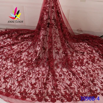 

Handmade Embroidery Lace Beads 3d Flower Sequins Sequence Beaded African French Nigerian Fabric Red Color Quality New Arrival