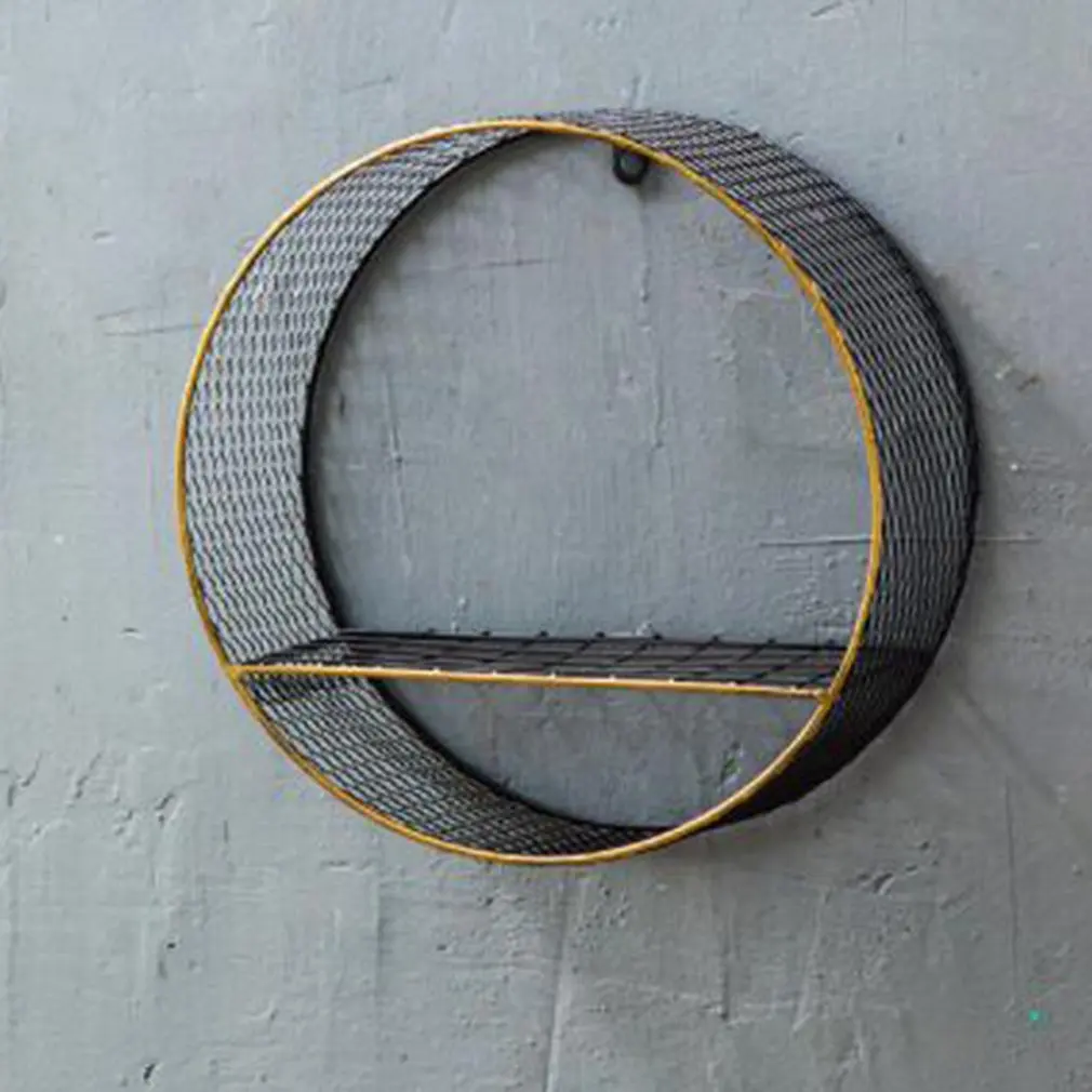 

Industrial Wind Wall Rack Home Multi-Layer Solid Wood Bookshelf Round Big Net Wall Hanging Retro Wrought Iron Wall Decoration