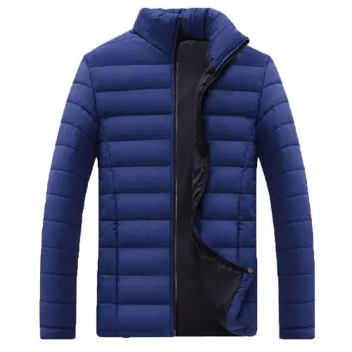 Langle Men Casual Cotton Jacket Long Sleeve Stand Collar Outerwear Zipper Winter Coat Cotton 