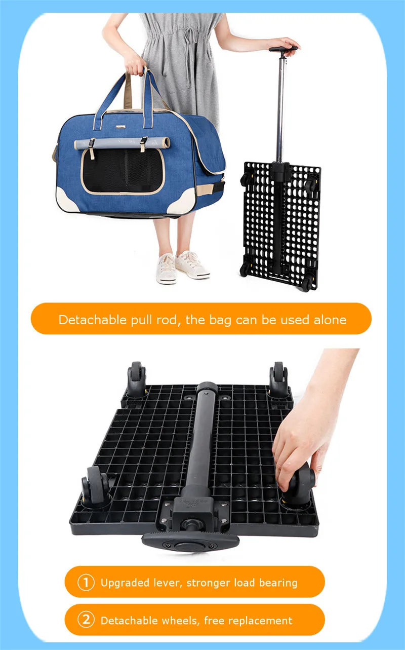 DODOPET Portable Dog Carrier Bag Puppy Travel Outing Bags 4-wheel Folding Trolley Case Breathable Pet Cat Dog Stroller Luggage
