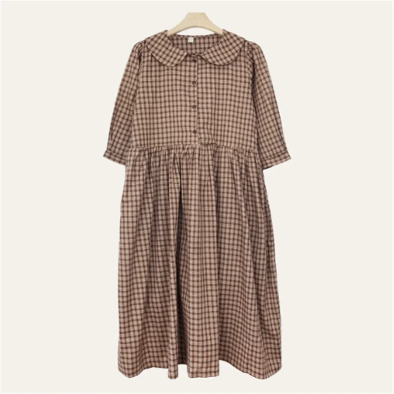 S XL размера плюс новое весеннее платье для девочек Boho хлопковое женское винтажное платье в клетку с длинным рукавом Женские платья длинное платье Vestido