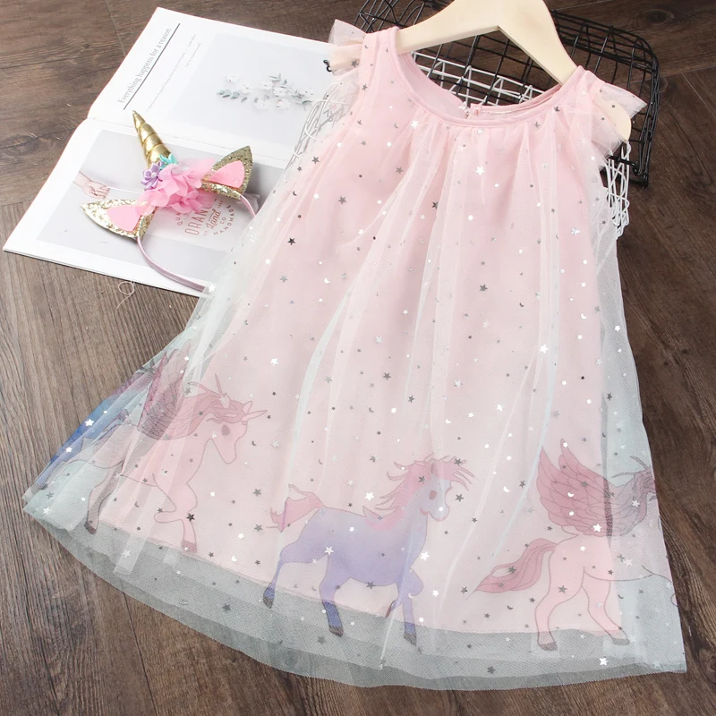 

New Girls Dress 2Pcs Kids Dresses For Girl Unicorn Party Dress Fashion Christmas Costume Children Princess Dresses 3-7 Year