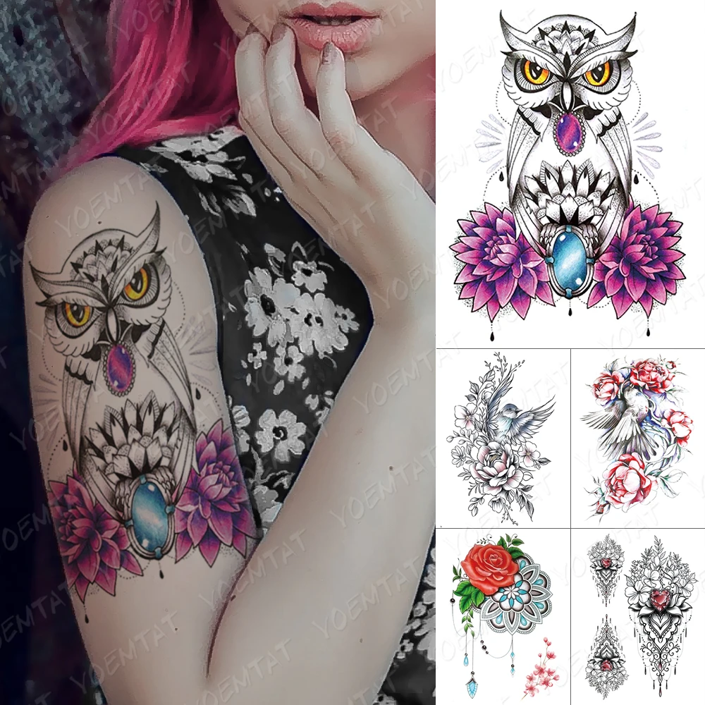 Waterproof Temporary Tattoo Sticker Magic Color Owl Bird Flowers Flash  Tattoos Mandala Rose Body Art Arm Fake Tatoo Women Men|Temporary Tattoos| -  AliExpress