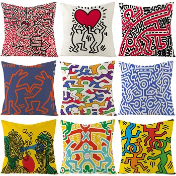 

New Abstract Modern Art Decorative Pillowcase Keith Haring Graffiti Print Cushion Cover Livingroom Decor Sofa Seat Throw Pillows