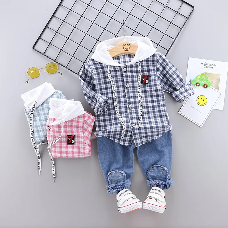 

2019 Autumn Clothing New Style Boys And Girls Suits Casual Children Plaid Long Sleeve Hoodie Two-Piece Set