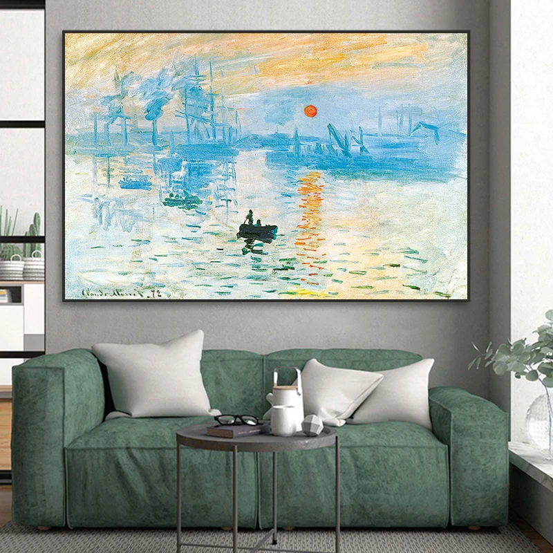 Monet абстрактная пейзаж картина маслом на стену рассвет впечатление Печать холсте