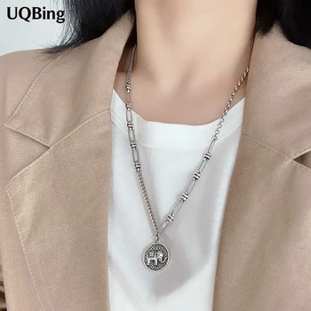

Wholesale 925 Sterling Silver Round Elephant Engraved Pendant Necklaces For Women Party Gifts Jewelry