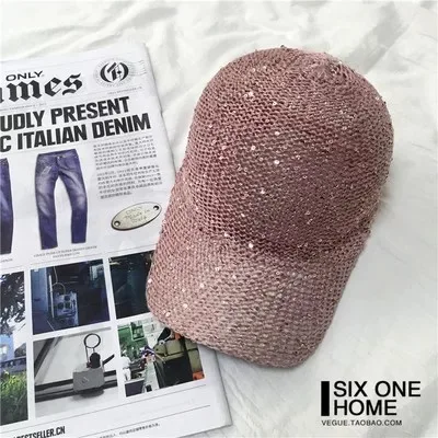 Baseball Cap Sequins Baseball Cap Women Snapback Mesh Breathe Caps Messy Bun Summer Hat Female Adjustable Hip Hop Hats glitter - Цвет: Pink