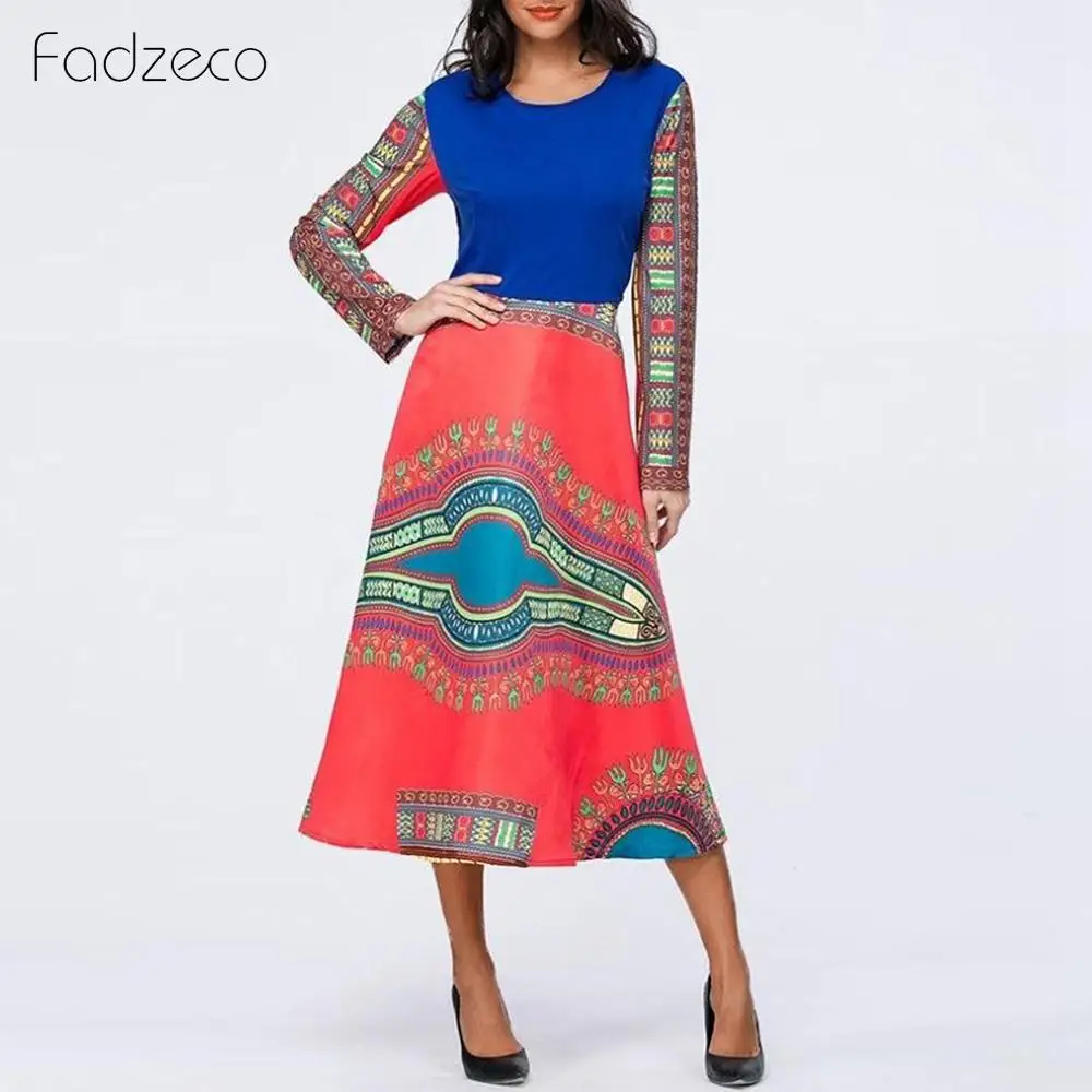Fadzeco Новое Африканское платье Femme модное платье миди с принтом платье с длинными рукавами африканская Дашики