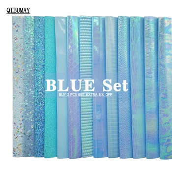 

QIBUMAY 22*30cm Blue Faux Leather Sheets Multi Materials Chunky Glitter Snake Pattern Vinyl Fabric DIY Hairbow Bags Accessories
