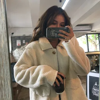 

Yocalor Elegant Casual Gentle Ladies Cocoon Faux Mink Cashmere Coat Women's 2019 Autumn Fashion Loose Casual Jacket Overcoat