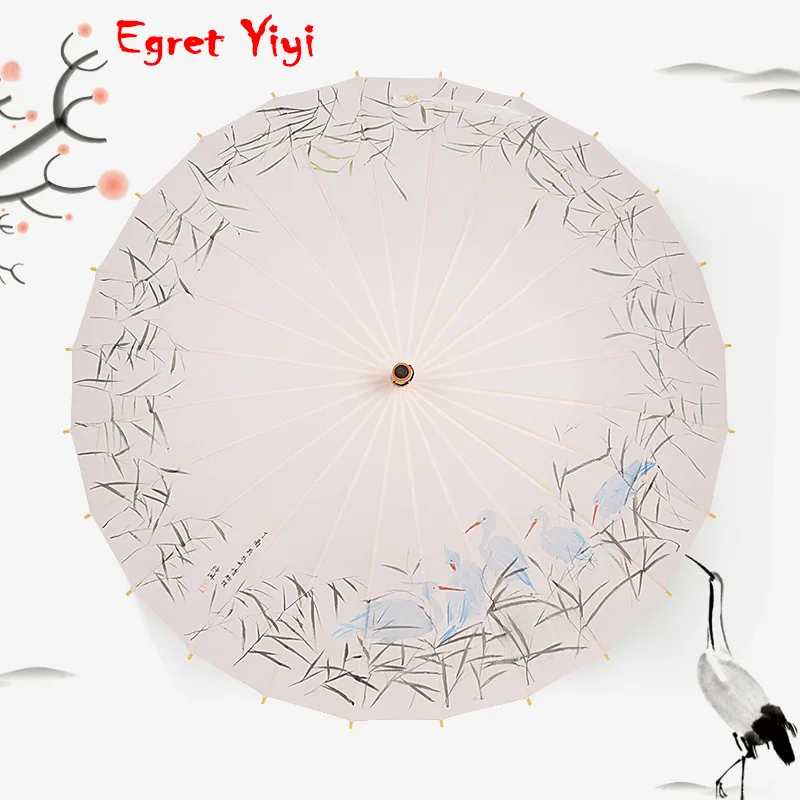 Китайская Мода ретро 24 кости пейзаж живопись длинная ручка с зонтиком дамы солнцезащитный водонепроницаемый зонтик мужской подарок зонтик - Цвет: Egret Yiyi