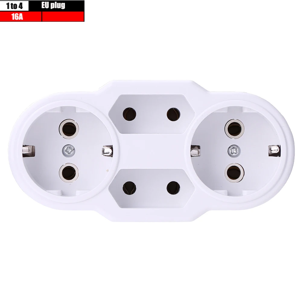 1 TO 4 Socket Европейский штекер отклонения в размерах на 1-2 1to 3, размеры: 1-4 входа в розетку адаптер ЕС Стандартный Мощность разъем адаптера 16A штепсели для путешествий AC 110~ 250V - Цвет: 1 TO 4 Socket