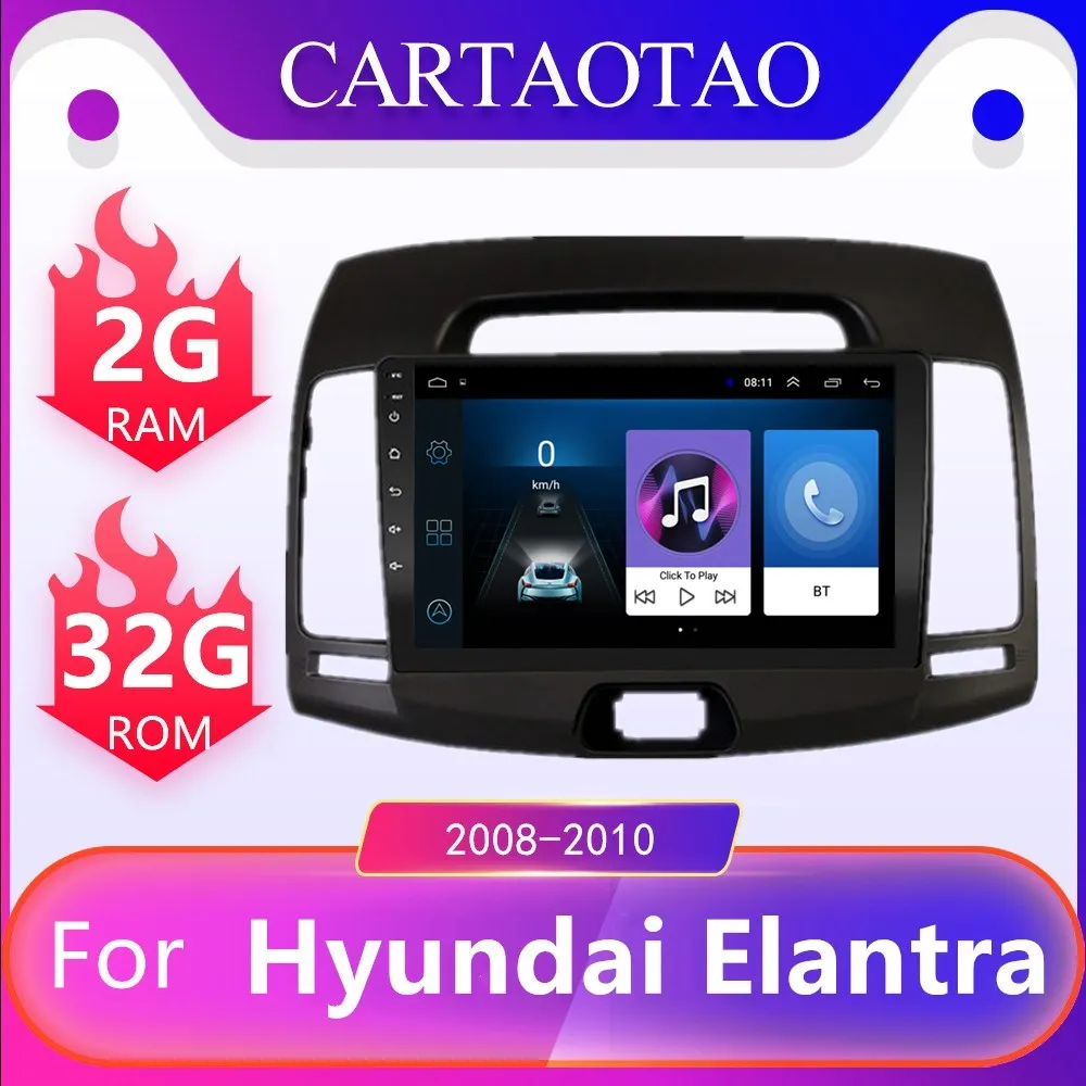 Автомагнитола 2 Din 9 дюймов для Hyundai Elantra 2.5D HD 2008 2010 мультимедийный